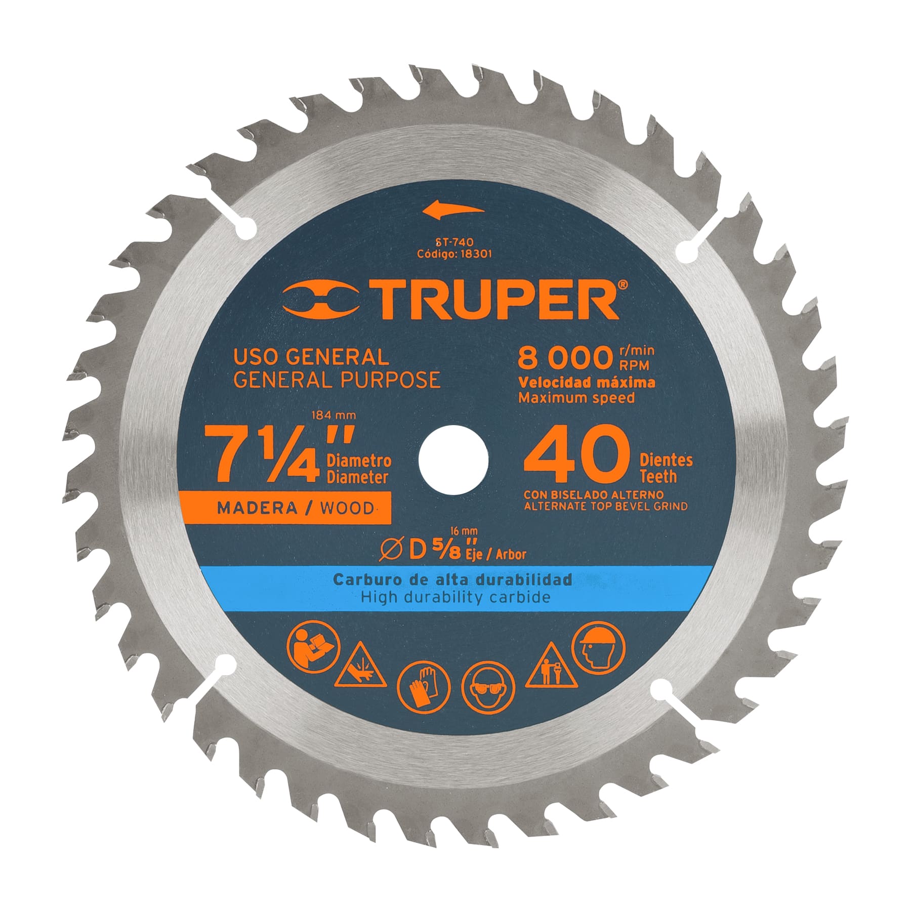 DISCO SIERRA 7-1/4 X 40T PARA MADERA TRUPER
